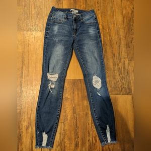 Refuge Destressed Skinny Leg Jeans Women's Size 2 Stretch Blue Denim